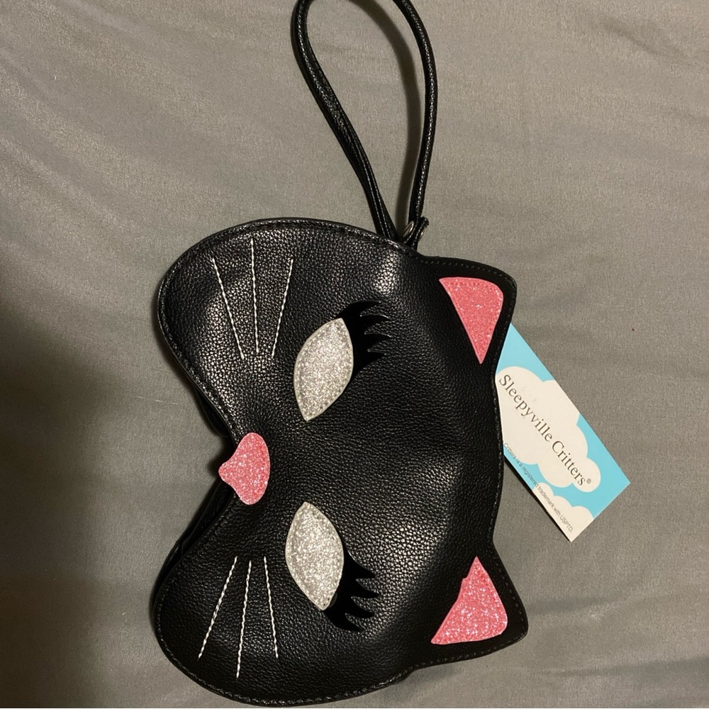 Sleepyville Critters Black Cat Zippered Wristlet Clutch With Glitter